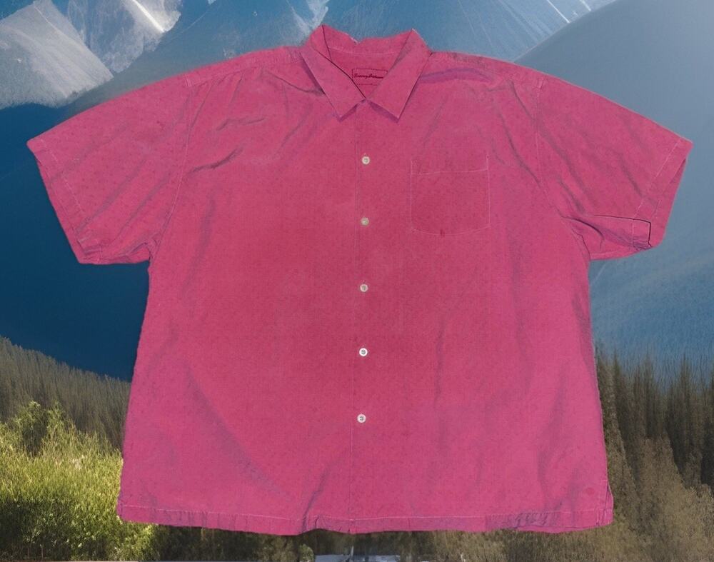 Tommy Bahama Hawaiian Silk Shirt Mens XXL Coral Salmon Orange Island Zone